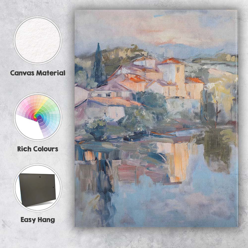 Contemporary Mediterranean Village Waterside Landscape Impressionist Canvas Wall Art Print Decor Picture Ready to Hang
