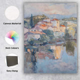 Contemporary Mediterranean Village Waterside Landscape Impressionist Canvas Wall Art Print Decor Picture Ready to Hang