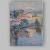 Contemporary Mediterranean Village Waterside Landscape Impressionist Canvas Wall Art Print Decor Picture Ready to Hang
