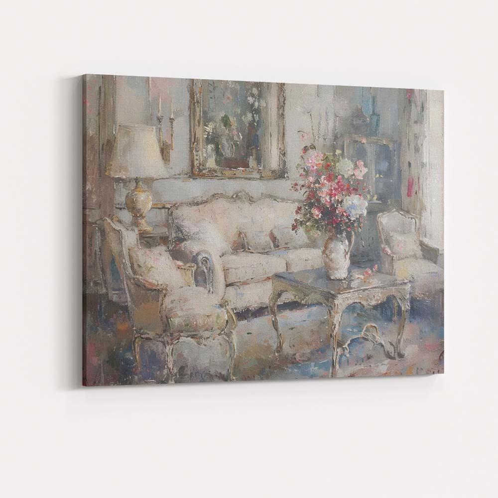 Elegant French Country Living Room Floral Interior Painting Canvas Wall Art Print Decor Picture Ready to Hang