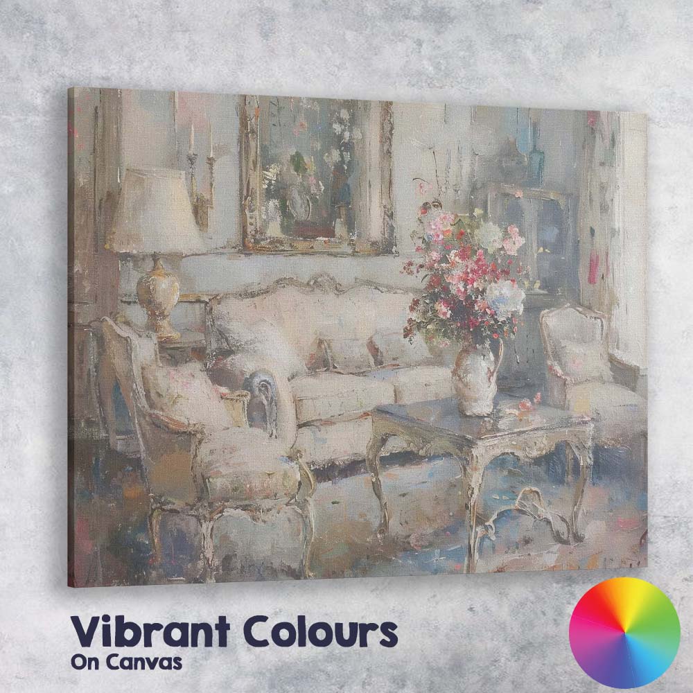 Elegant French Country Living Room Floral Interior Painting Canvas Wall Art Print Decor Picture Ready to Hang