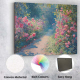 Romantic Pink Rose Garden Sunlit Path Impressionist Landscape Canvas Wall Art Print Decor Picture Ready to Hang