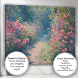 Romantic Pink Rose Garden Sunlit Path Impressionist Landscape Canvas Wall Art Print Decor Picture Ready to Hang