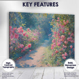 Romantic Pink Rose Garden Sunlit Path Impressionist Landscape Canvas Wall Art Print Decor Picture Ready to Hang