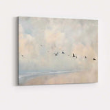 Minimal Coastal Birds Flying Over Calm Sea Landscape Canvas Wall Art Print Decor Picture Ready to Hang