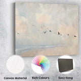 Minimal Coastal Birds Flying Over Calm Sea Landscape Canvas Wall Art Print Decor Picture Ready to Hang