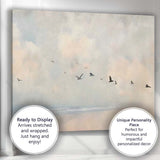 Minimal Coastal Birds Flying Over Calm Sea Landscape Canvas Wall Art Print Decor Picture Ready to Hang