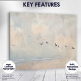 Minimal Coastal Birds Flying Over Calm Sea Landscape Canvas Wall Art Print Decor Picture Ready to Hang
