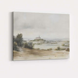 Minimalist Watercolour Country Church Misty Rural Landscape Canvas Wall Art Print Decor Picture Ready to Hang