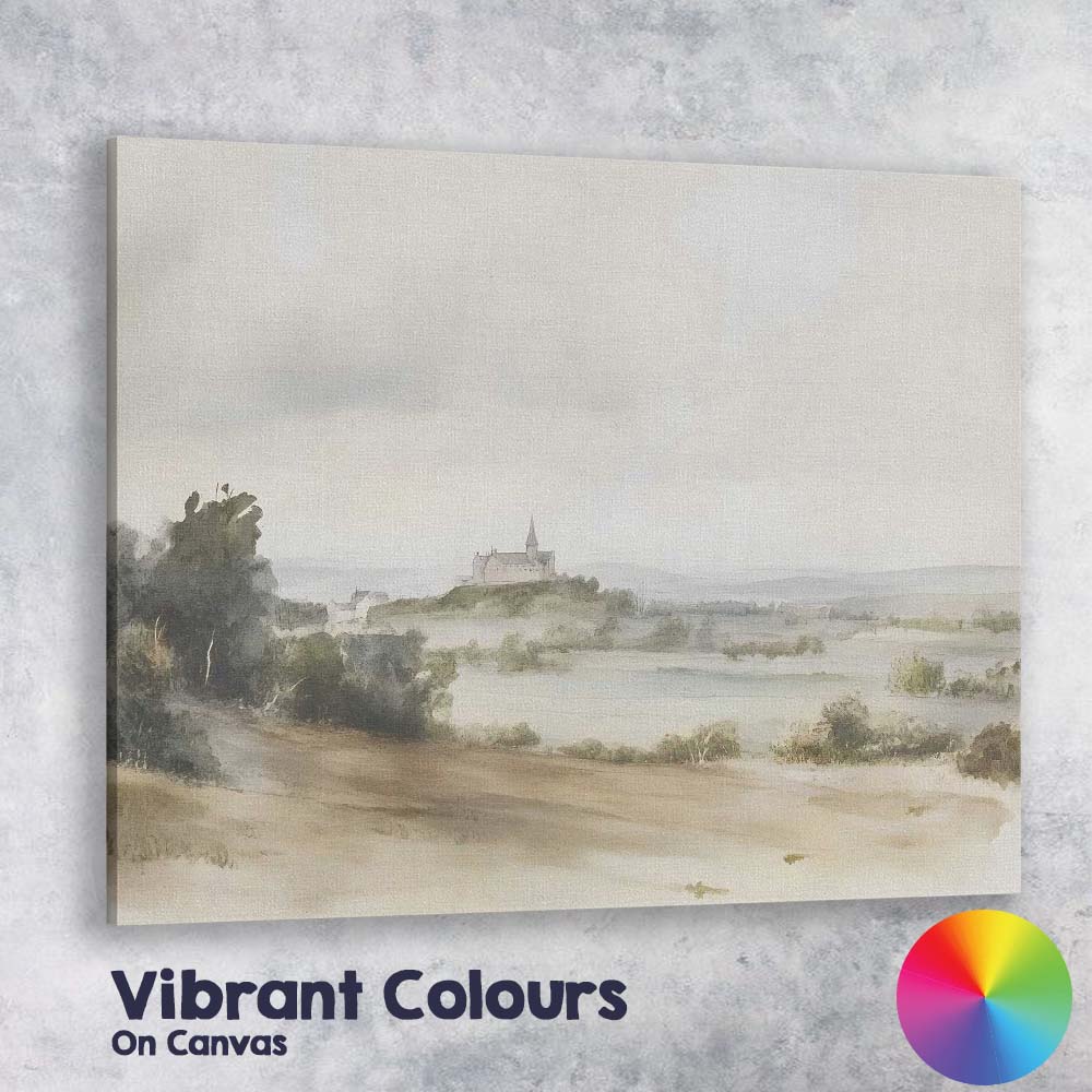 Minimalist Watercolour Country Church Misty Rural Landscape Canvas Wall Art Print Decor Picture Ready to Hang