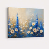 Blue Delphinium White Wildflower Meadow Impressionist Floral Canvas Wall Art Print Decor Picture Ready to Hang