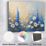 Blue Delphinium White Wildflower Meadow Impressionist Floral Canvas Wall Art Print Decor Picture Ready to Hang