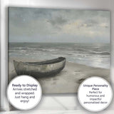 Moody Beach Fishing Boat Coastal Seascape Landscape Canvas Wall Art Print Decor Picture Ready to Hang