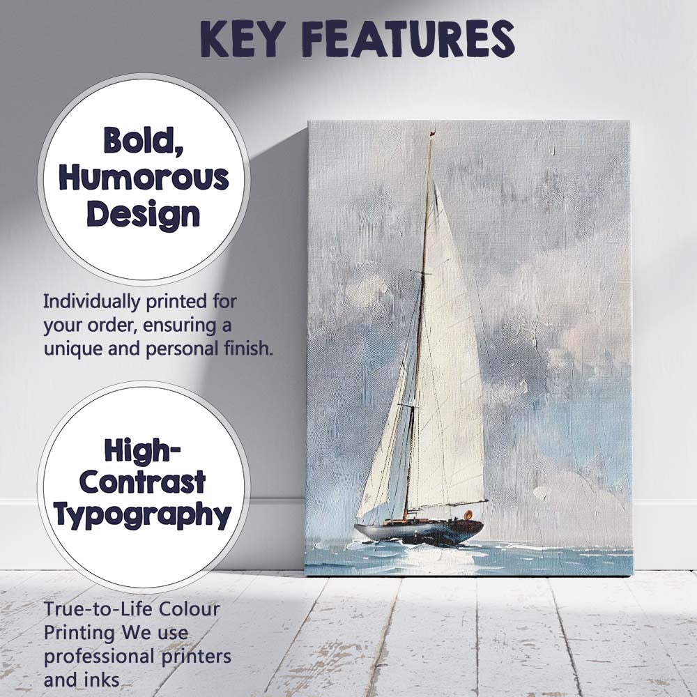 Elegant White Sailboat Minimalist Coastal Seascape Canvas Wall Art Print Decor Picture Ready to Hang