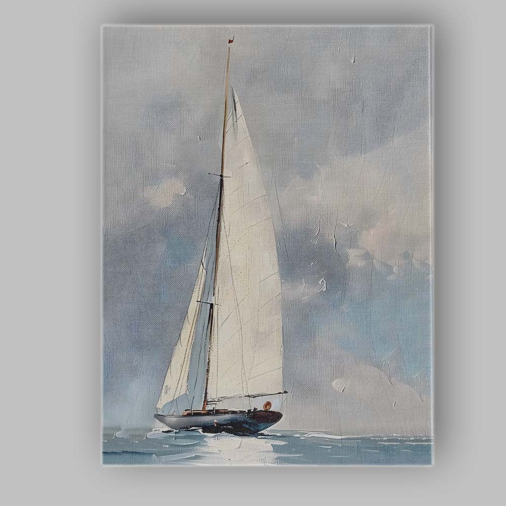 Elegant White Sailboat Minimalist Coastal Seascape Canvas Wall Art Print Decor Picture Ready to Hang