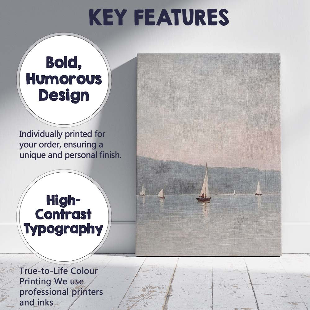 Serene Misty Lake Sailboats Coastal Landscape Canvas Wall Art Print Decor Picture Ready to Hang