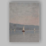Serene Misty Lake Sailboats Coastal Landscape Canvas Wall Art Print Decor Picture Ready to Hang