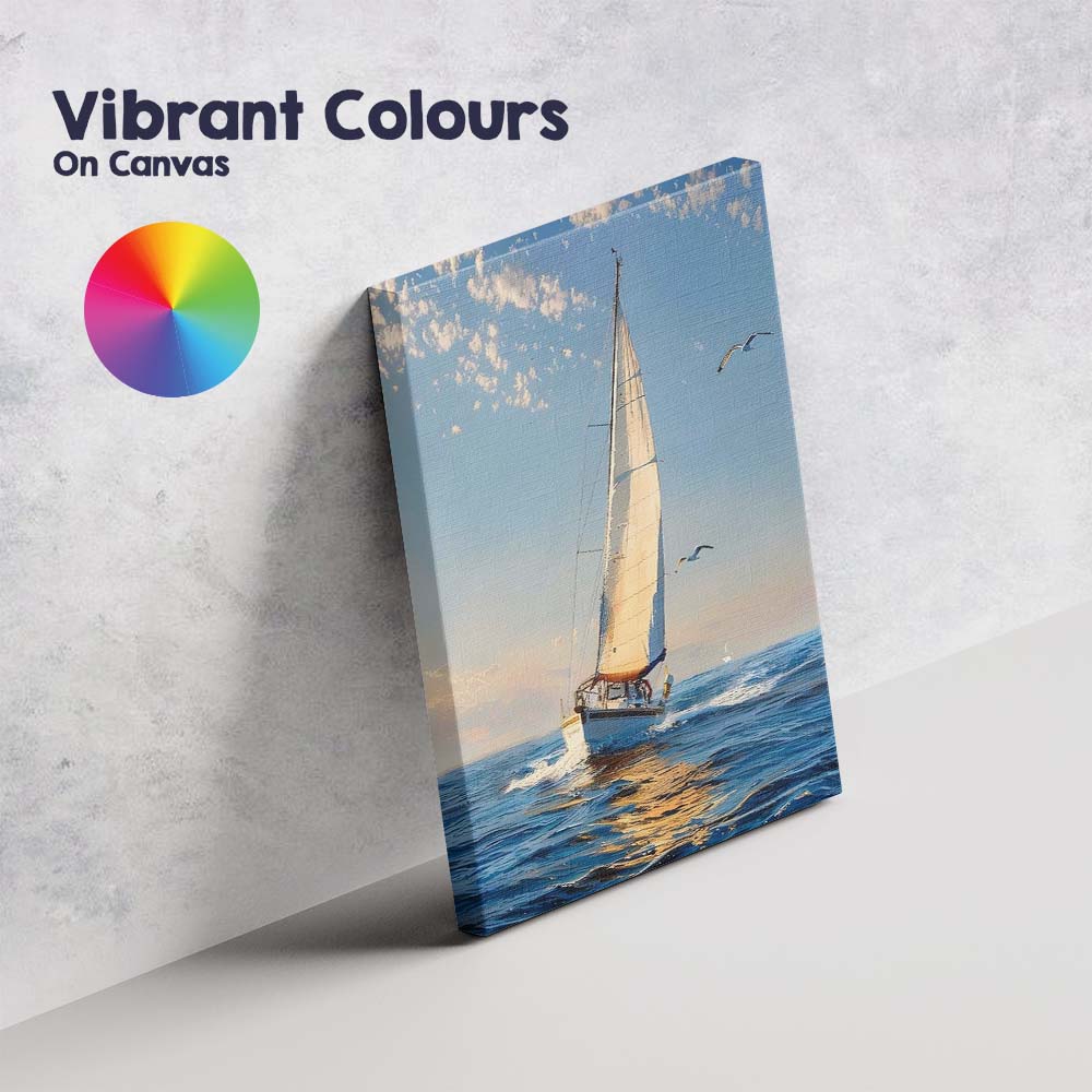 Golden Sunset Ocean Sailing Yacht Seagulls Coastal Seascape Canvas Wall Art Print Decor Picture Ready to Hang