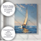 Golden Sunset Ocean Sailing Yacht Seagulls Coastal Seascape Canvas Wall Art Print Decor Picture Ready to Hang