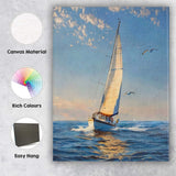 Golden Sunset Ocean Sailing Yacht Seagulls Coastal Seascape Canvas Wall Art Print Decor Picture Ready to Hang