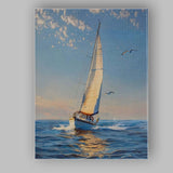 Golden Sunset Ocean Sailing Yacht Seagulls Coastal Seascape Canvas Wall Art Print Decor Picture Ready to Hang