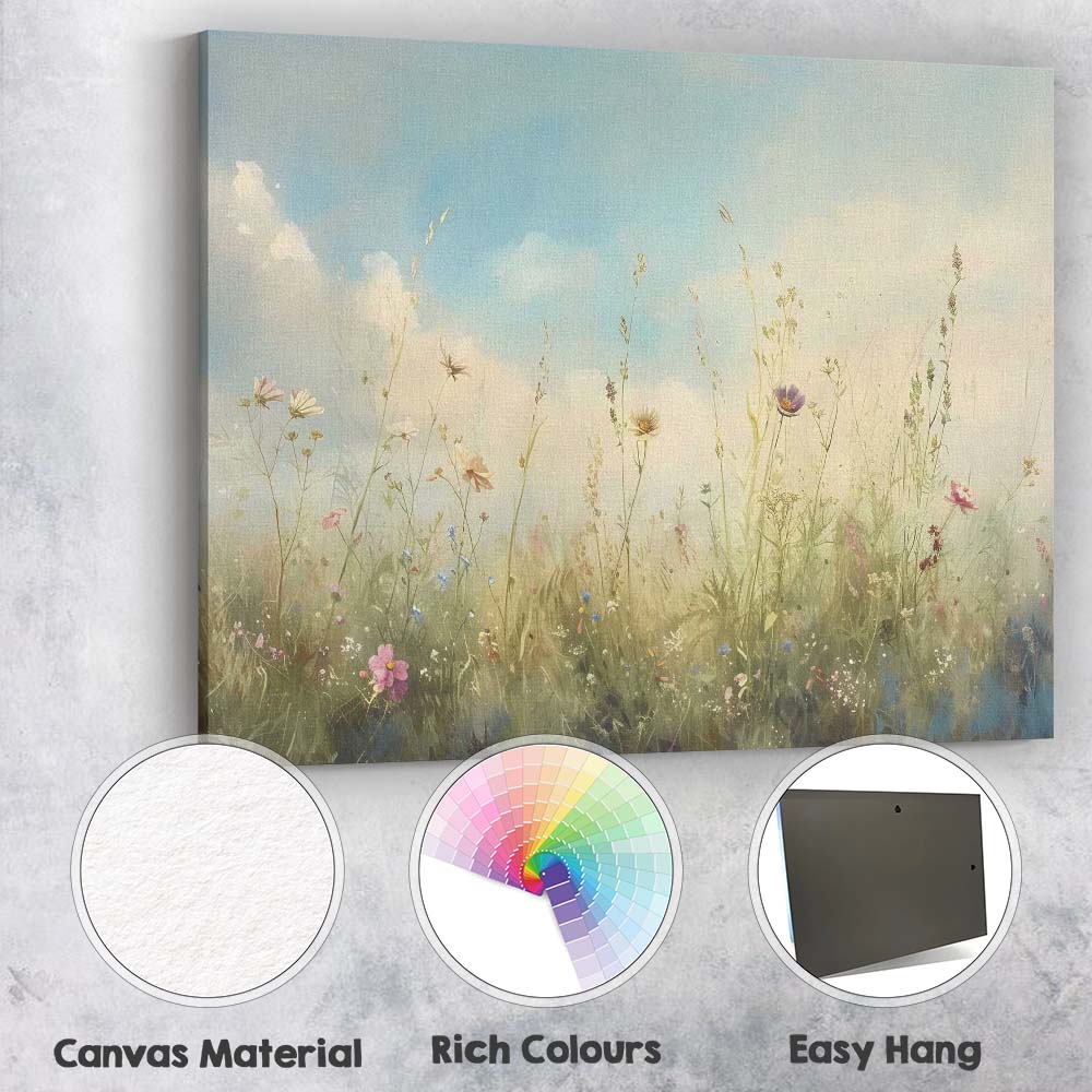 Delicate Wildflower Meadow Botanical Watercolour Landscape Canvas Wall Art Print Decor Picture Ready to Hang