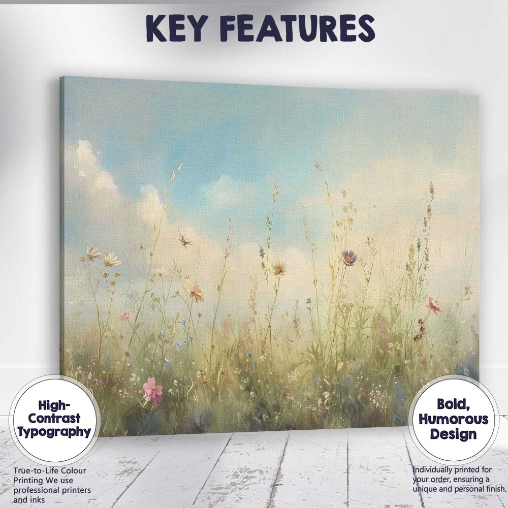 Delicate Wildflower Meadow Botanical Watercolour Landscape Canvas Wall Art Print Decor Picture Ready to Hang