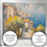 Mediterranean Coastal Village Harbour Impressionist Landscape Canvas Wall Art Print Decor Picture Ready to Hang