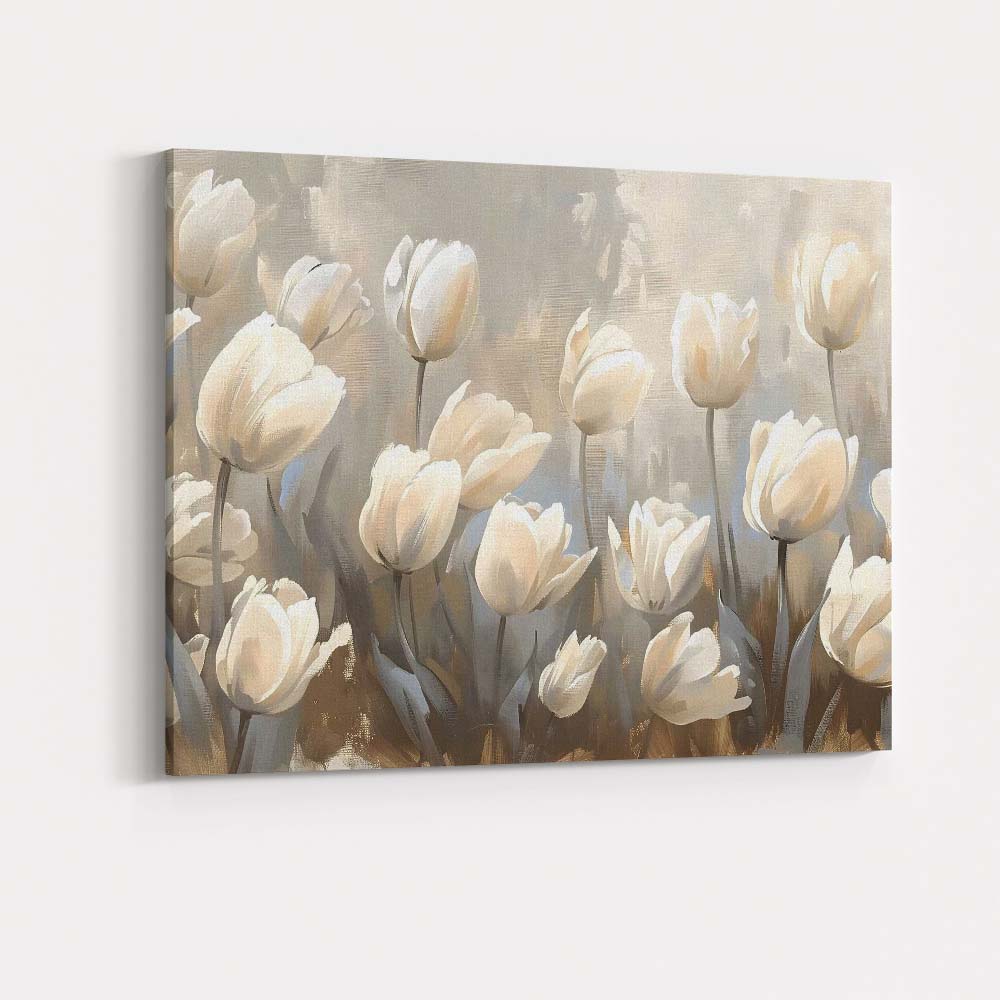 Elegant White Tulip Floral Botanical Canvas Wall Art Print Decor Picture Ready to Hang