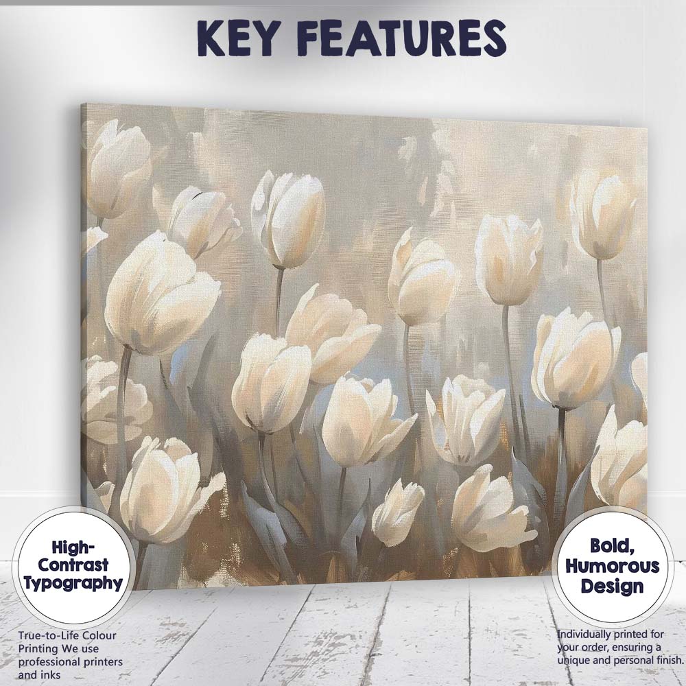Elegant White Tulip Floral Botanical Canvas Wall Art Print Decor Picture Ready to Hang