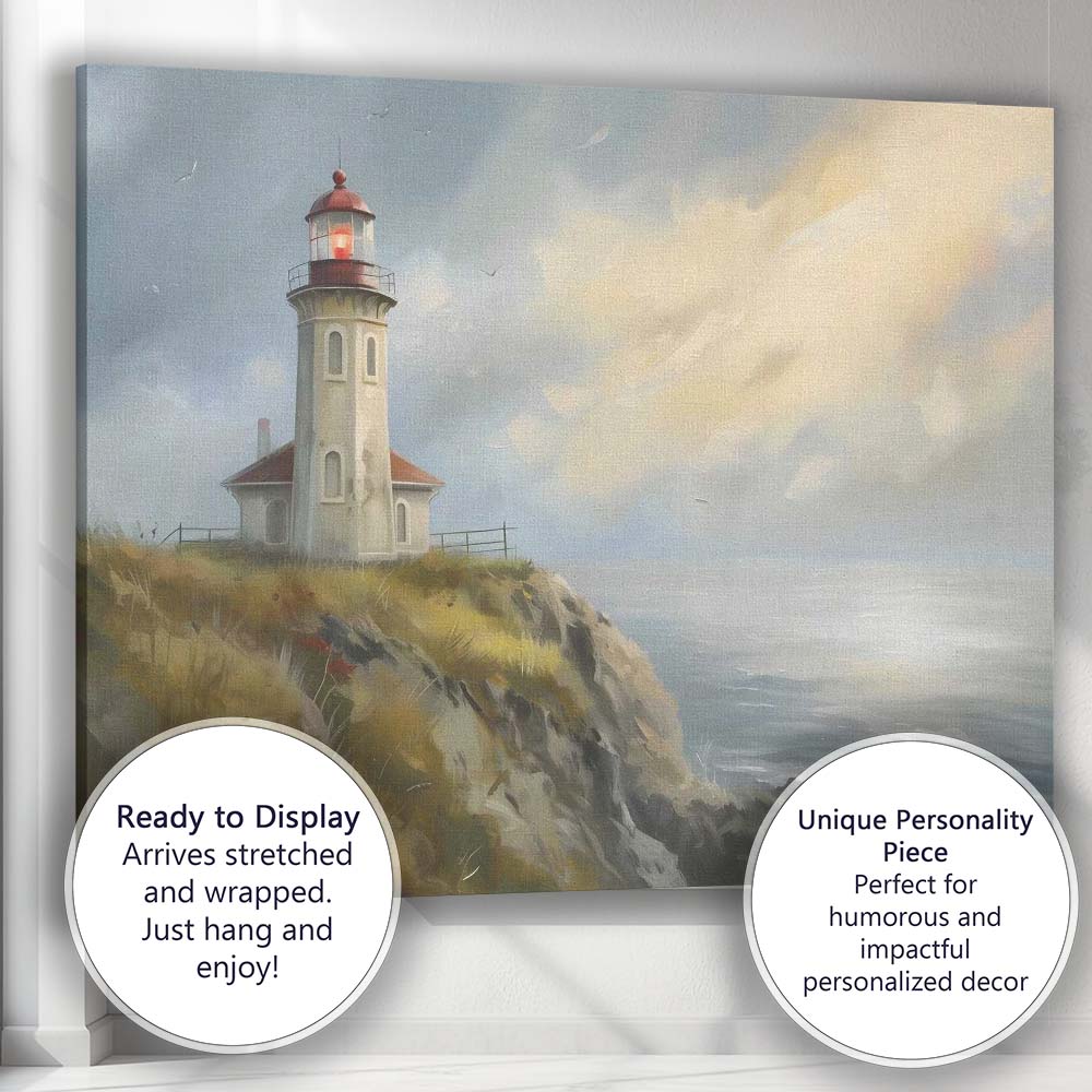Coastal Lighthouse Stormy Sea Impressionist Seascape Canvas Wall Art Print Decor Picture Ready to Hang