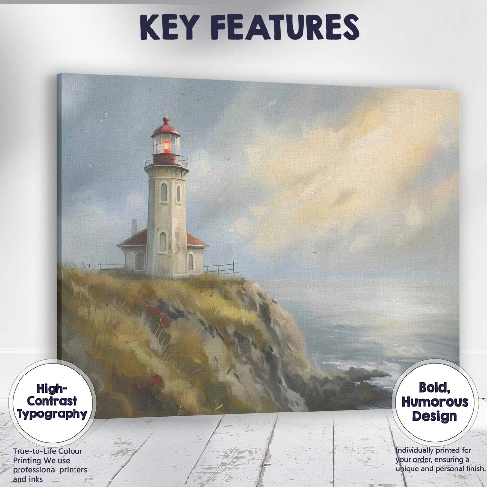 Coastal Lighthouse Stormy Sea Impressionist Seascape Canvas Wall Art Print Decor Picture Ready to Hang