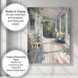 Abstract Impressionist White Garden Veranda Rocking Chair Floral Sunlit Patio Canvas Wall Art Print Decor Picture Ready to Hang