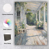 Abstract Impressionist White Garden Veranda Rocking Chair Floral Sunlit Patio Canvas Wall Art Print Decor Picture Ready to Hang