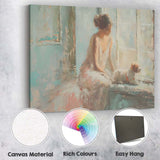 Dreamy Impressionist Woman With Dog By Window Pastel Interior Canvas Wall Art Print Decor Picture Ready to Hang