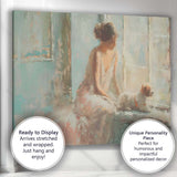 Dreamy Impressionist Woman With Dog By Window Pastel Interior Canvas Wall Art Print Decor Picture Ready to Hang