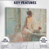 Dreamy Impressionist Woman With Dog By Window Pastel Interior Canvas Wall Art Print Decor Picture Ready to Hang