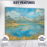 Bright Blue Mountain Lake Panoramic Landscape Impressionist Nature Canvas Wall Art Print Decor Picture Ready to Hang