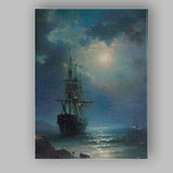 Moonlit Tall Ship Ocean Seascape Dramatic Maritime Painting Canvas Wall Art Print Decor Picture Ready to Hang