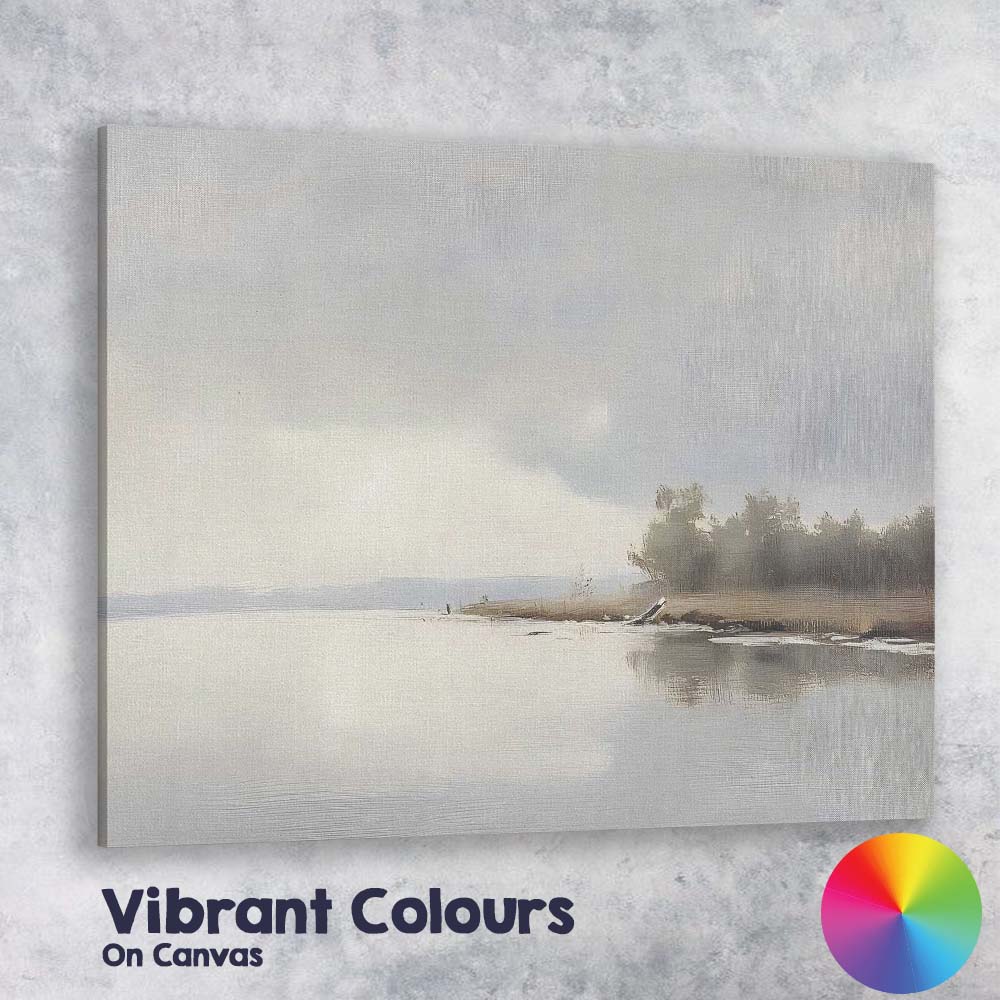 Minimalist Misty Lake Tranquil Waters Soft Neutral Landscape Canvas Wall Art Print Decor Picture Ready to Hang