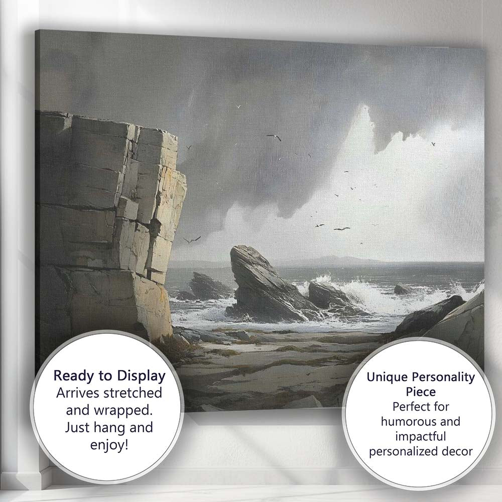 Dramatic Rocky Coast Stormy Sea Cliffs Coastal Landscape Canvas Wall Art Print Decor Picture Ready to Hang
