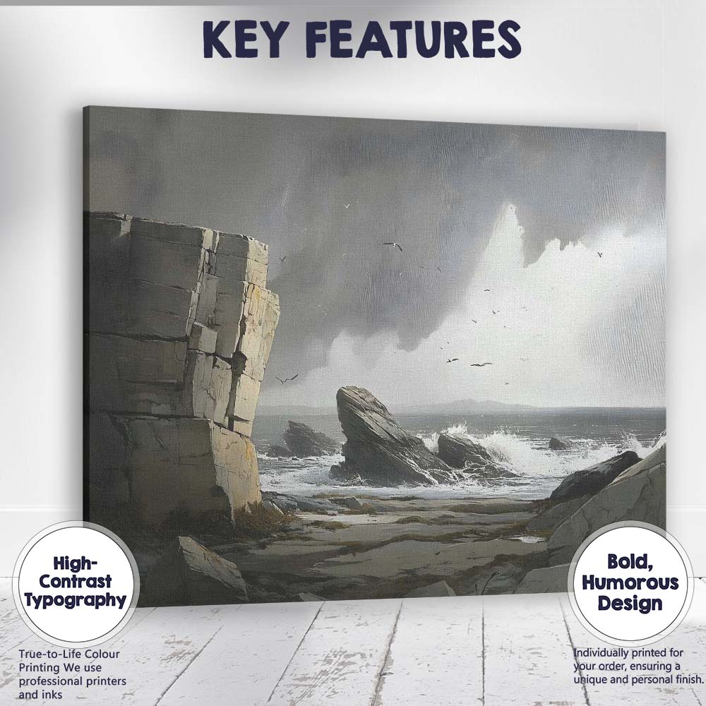 Dramatic Rocky Coast Stormy Sea Cliffs Coastal Landscape Canvas Wall Art Print Decor Picture Ready to Hang