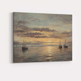 Golden Sunset Sailing Boats Calm Sea Coastal Seascape Canvas Wall Art Print Decor Picture Ready to Hang