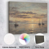 Golden Sunset Sailing Boats Calm Sea Coastal Seascape Canvas Wall Art Print Decor Picture Ready to Hang