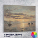 Golden Sunset Sailing Boats Calm Sea Coastal Seascape Canvas Wall Art Print Decor Picture Ready to Hang