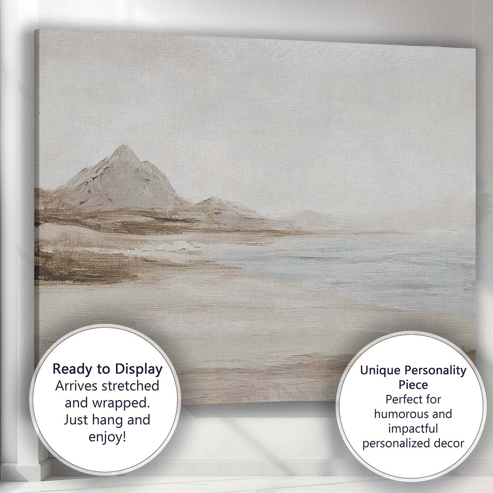 Minimalist Monochrome Coastal Mountain Seascape Landscape Canvas Wall Art Print Decor Picture Ready to Hang