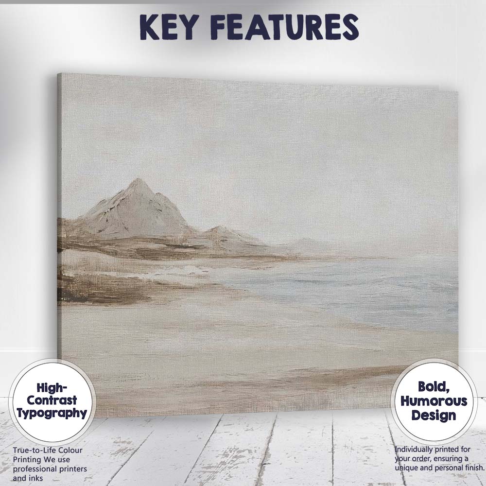 Minimalist Monochrome Coastal Mountain Seascape Landscape Canvas Wall Art Print Decor Picture Ready to Hang