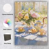 Elegant Floral Tea Time Still Life Window Scene Canvas Wall Art Print Decor Picture Ready to Hang