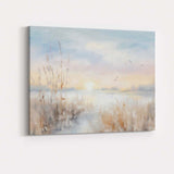 Dreamy Misty Waterside Sunrise Reed Landscape Canvas Wall Art Print Decor Picture Ready to Hang