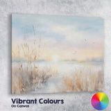Dreamy Misty Waterside Sunrise Reed Landscape Canvas Wall Art Print Decor Picture Ready to Hang